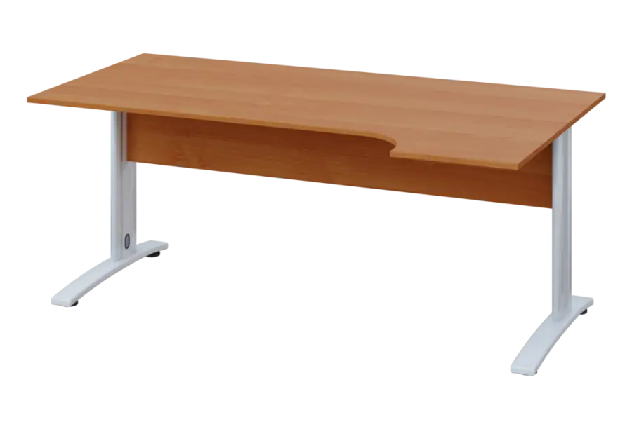 ERK 28 - 184 stůl kancelářský, rohový, pravý, kovová podnož bílá, deska 25 mm, široký 1800 mm, olše jantar